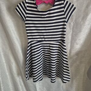 Black and White Striped Dress with Pink Bow Size 12